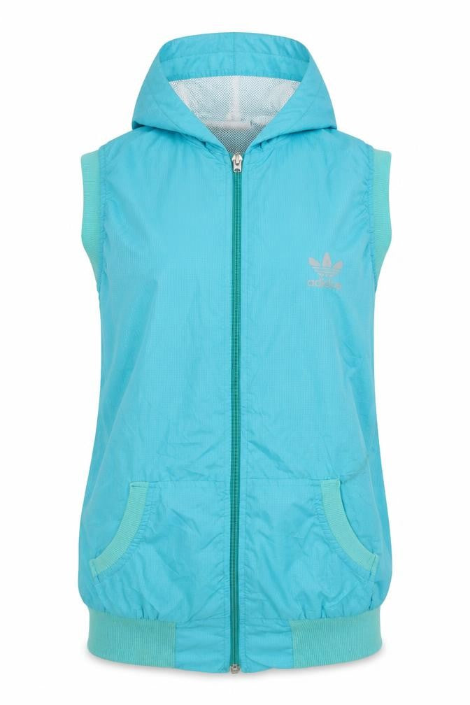 Front view of Adidas Women's Hooded Blue Basic Jacket, size 14