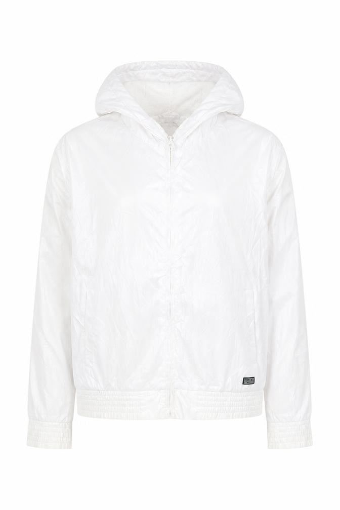 Front view of Essentials Sportzone Women's White Windbreaker M Hooded