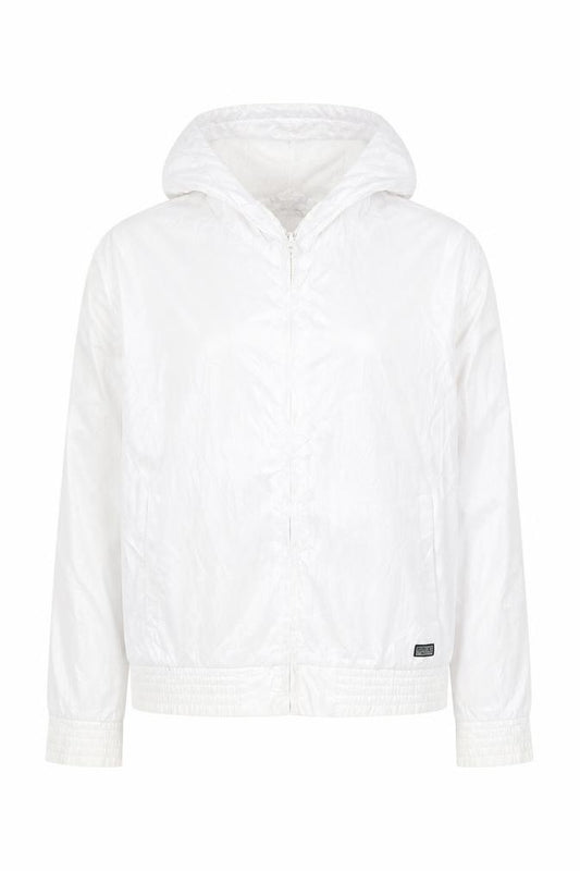 Front view of Essentials Sportzone Women's White Windbreaker M Hooded