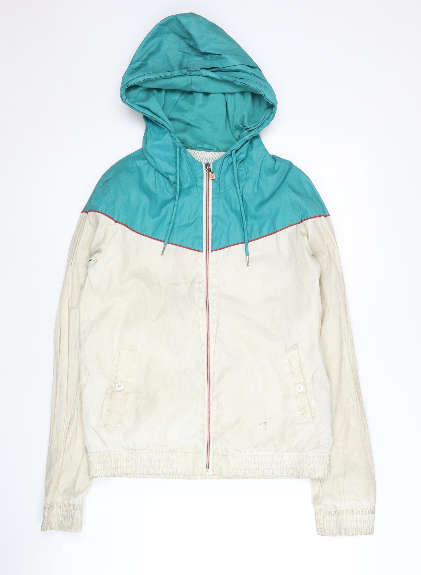 Pull&Bear Teens Blue Beige Hooded Windbreaker Size 12