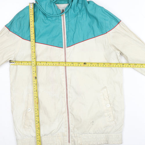 Pull&Bear Teens Blue Beige Hooded Windbreaker Size 12