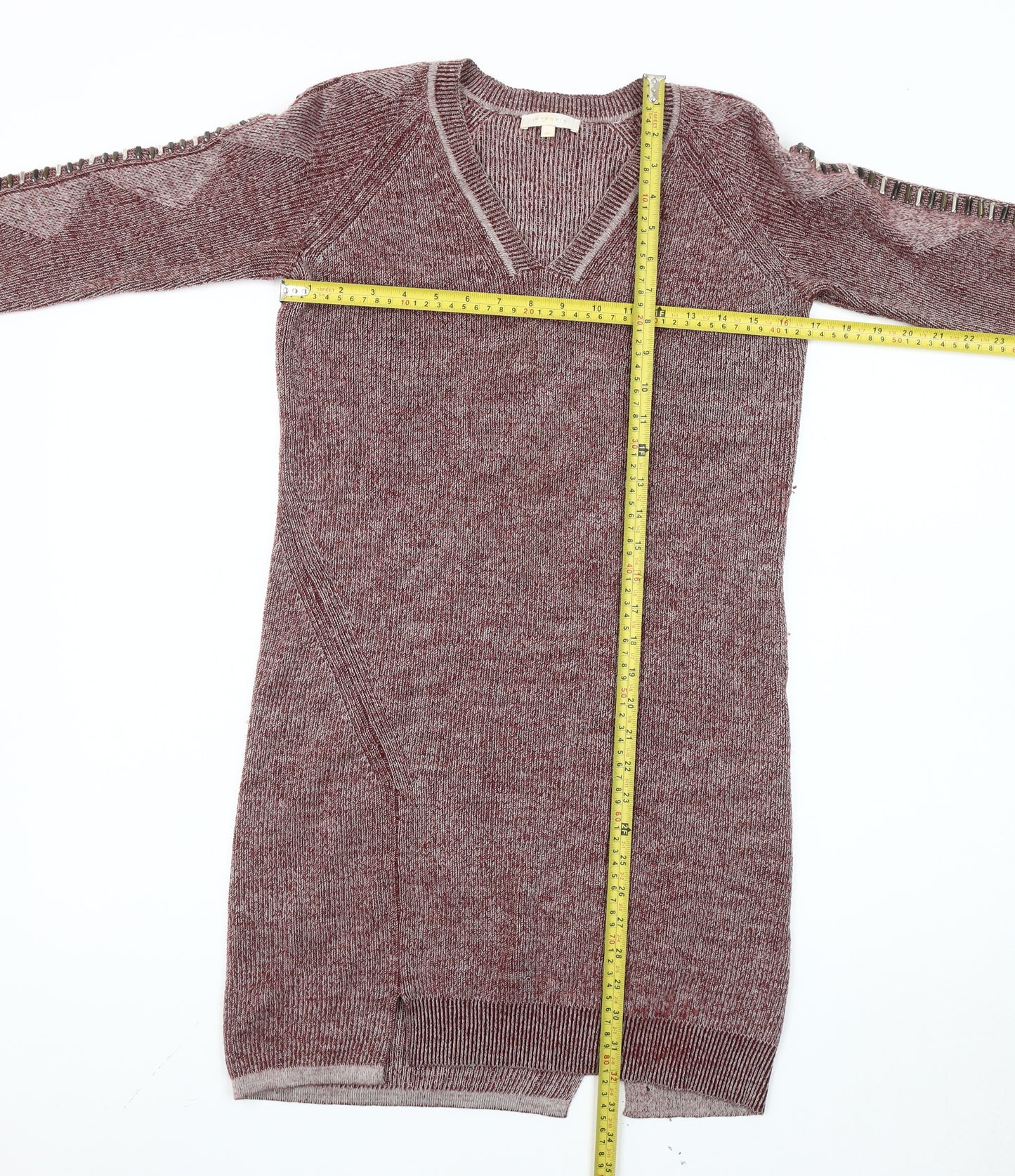 Intropia Women’s Red Wool Alpaca Beaded Tunic Jumper XS