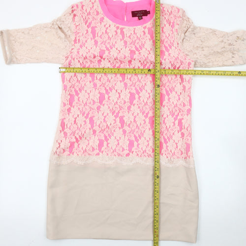 Ted Baker Women’s Pink Beige Lace Sheath Dress Size S Party/Cocktail