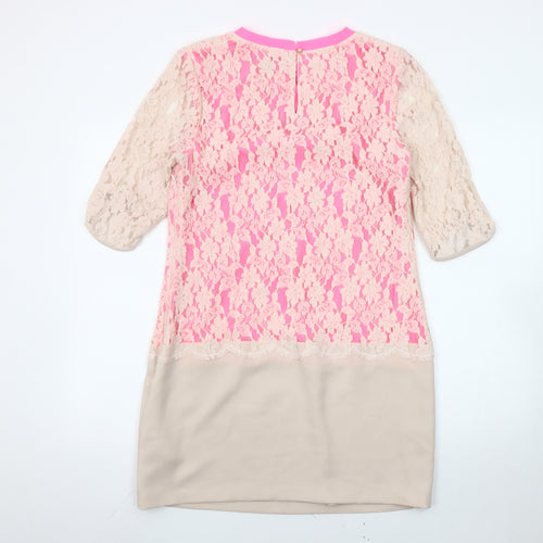 Ted Baker Women’s Pink Beige Lace Sheath Dress Size S Party/Cocktail
