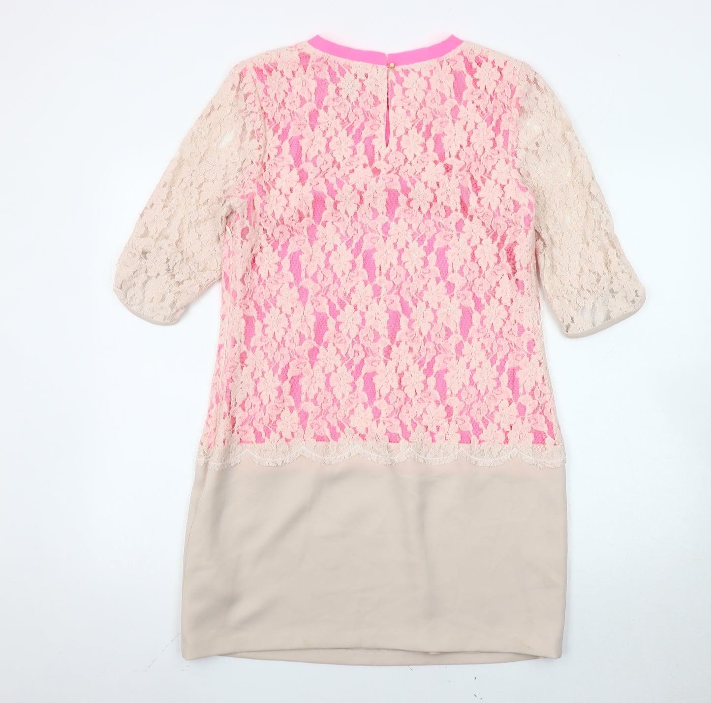 Ted Baker Women’s Pink Beige Lace Sheath Dress Size S Party/Cocktail