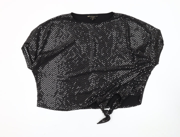 Lipsy Women’s Black Sequin Cropped Tie-Front T-Shirt Size 20 Party