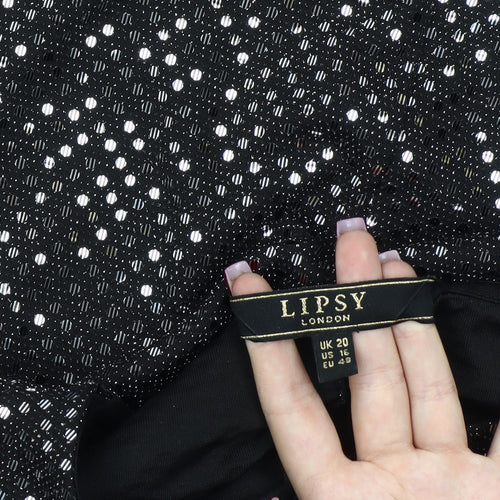 Lipsy Women’s Black Sequin Cropped Tie-Front T-Shirt Size 20 Party