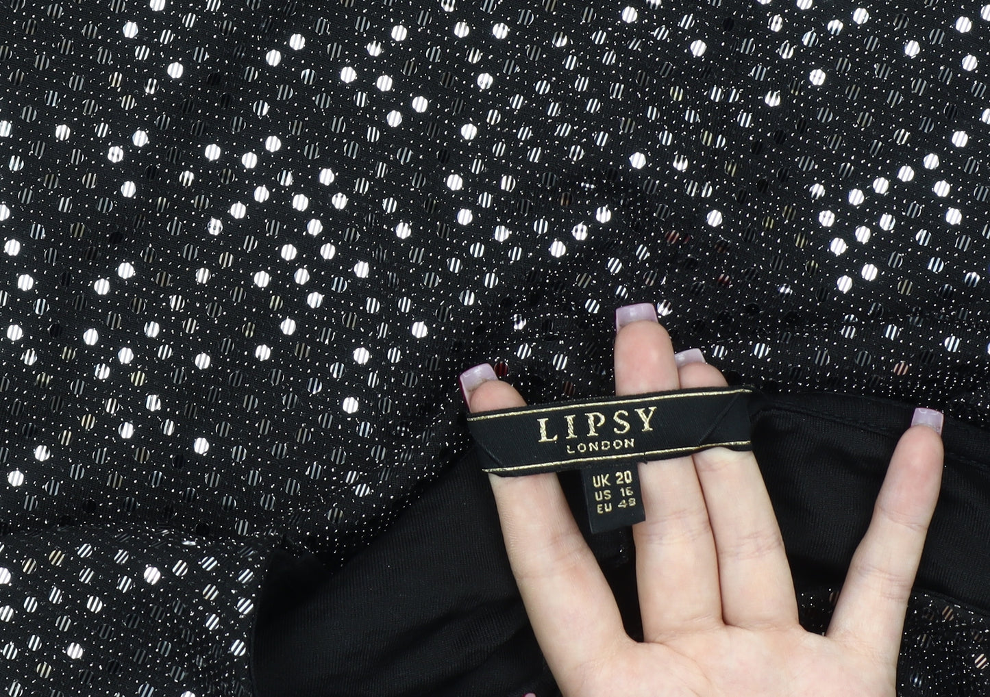 Lipsy Women’s Black Sequin Cropped Tie-Front T-Shirt Size 20 Party