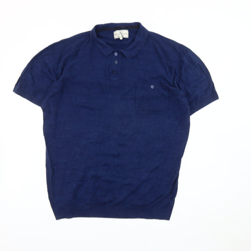 Next Men's Blue Linen Polo Shirt XXL Short Sleeve Casual