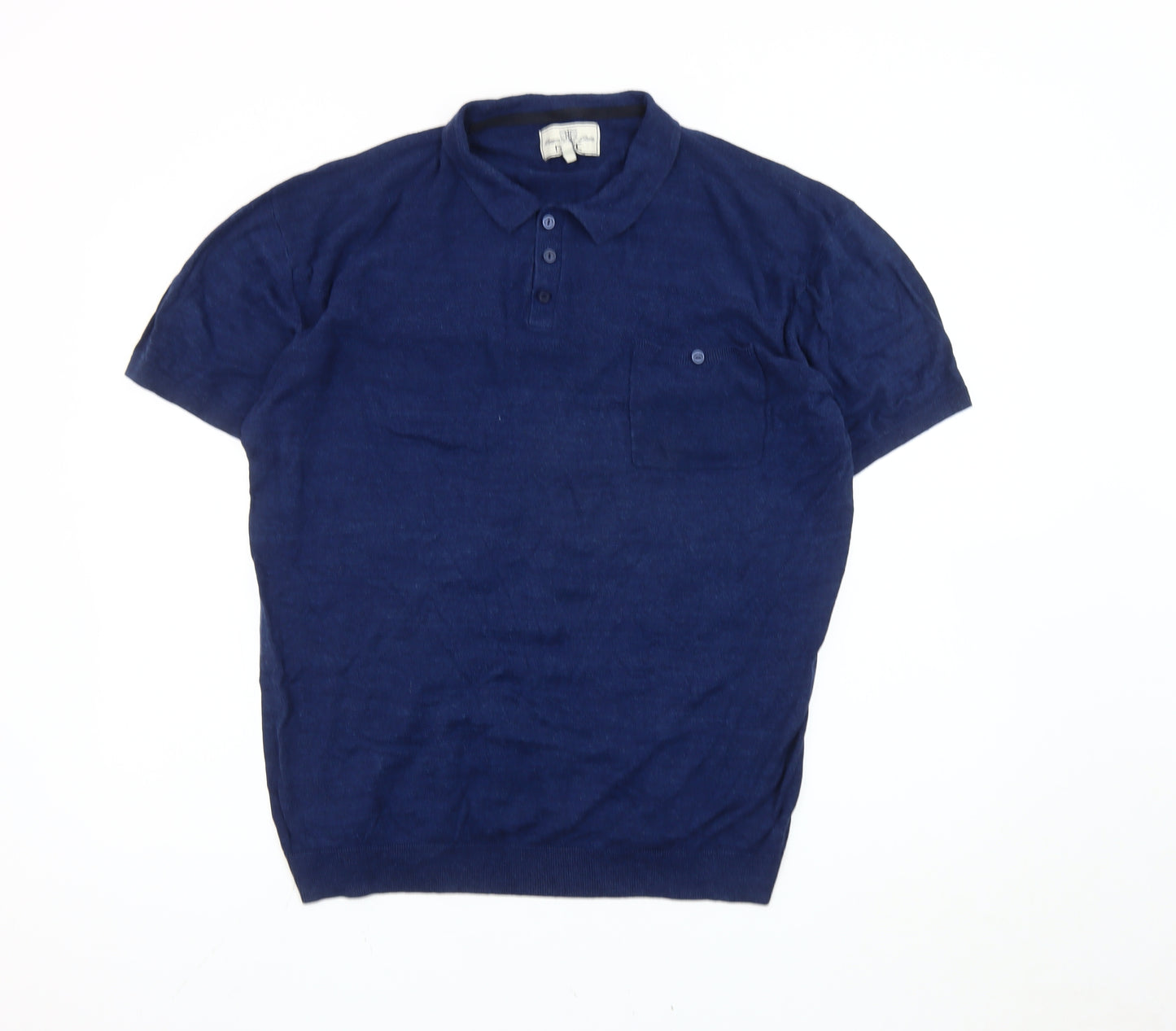 Next Men's Blue Linen Polo Shirt XXL Short Sleeve Casual
