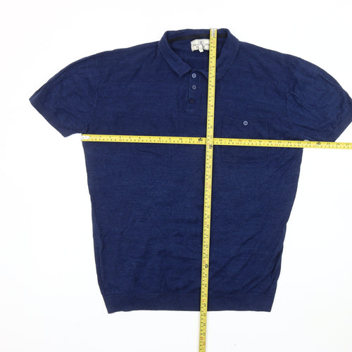 Next Men's Blue Linen Polo Shirt XXL Short Sleeve Casual