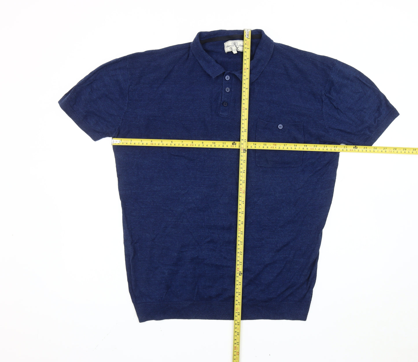 Next Men's Blue Linen Polo Shirt XXL Short Sleeve Casual