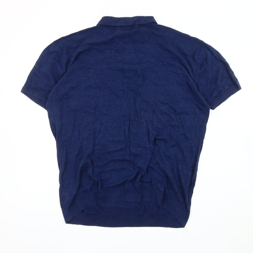 Next Men's Blue Linen Polo Shirt XXL Short Sleeve Casual