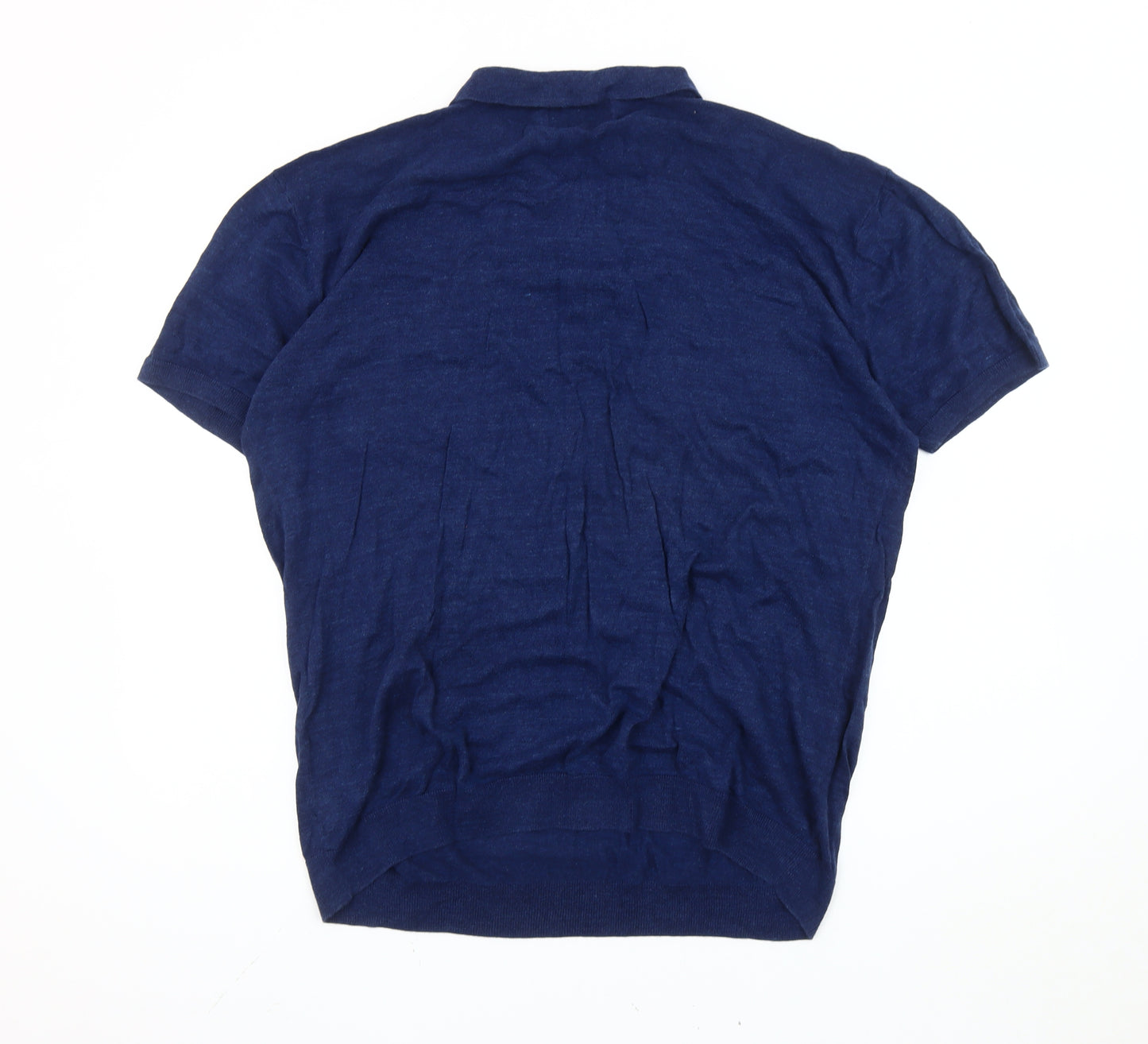 Next Men's Blue Linen Polo Shirt XXL Short Sleeve Casual