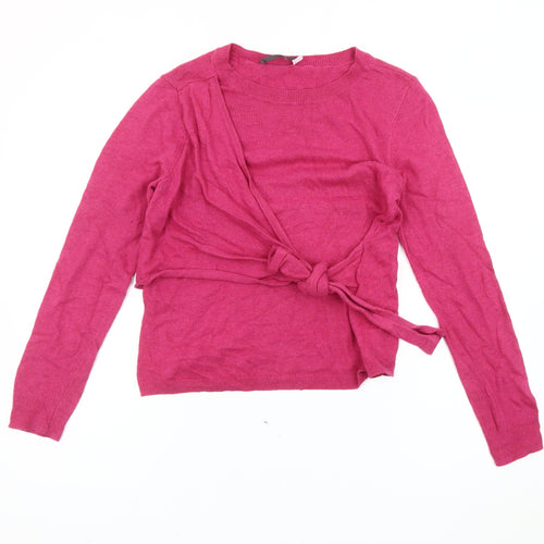 Mint Velvet Women’s Pink Wrap Jumper Size 8 Crew Neck Long Sleeve