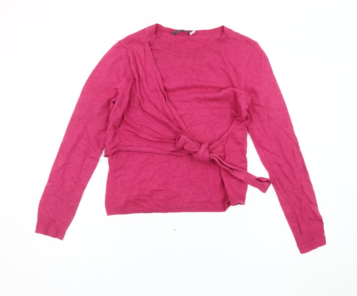 Mint Velvet Women’s Pink Wrap Jumper Size 8 Crew Neck Long Sleeve