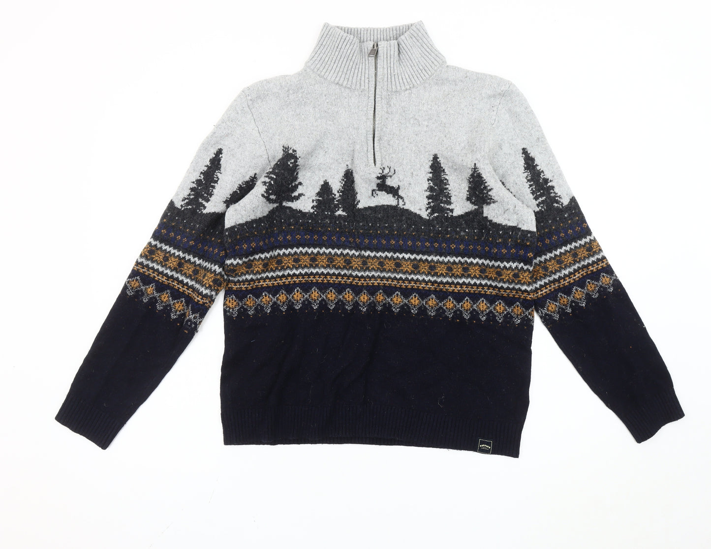 Fat Face Men's Multicoloured Wool Blend Fair Isle Half Zip Jumper M