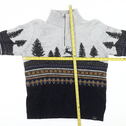 Fat Face Men's Multicoloured Wool Blend Fair Isle Half Zip Jumper M