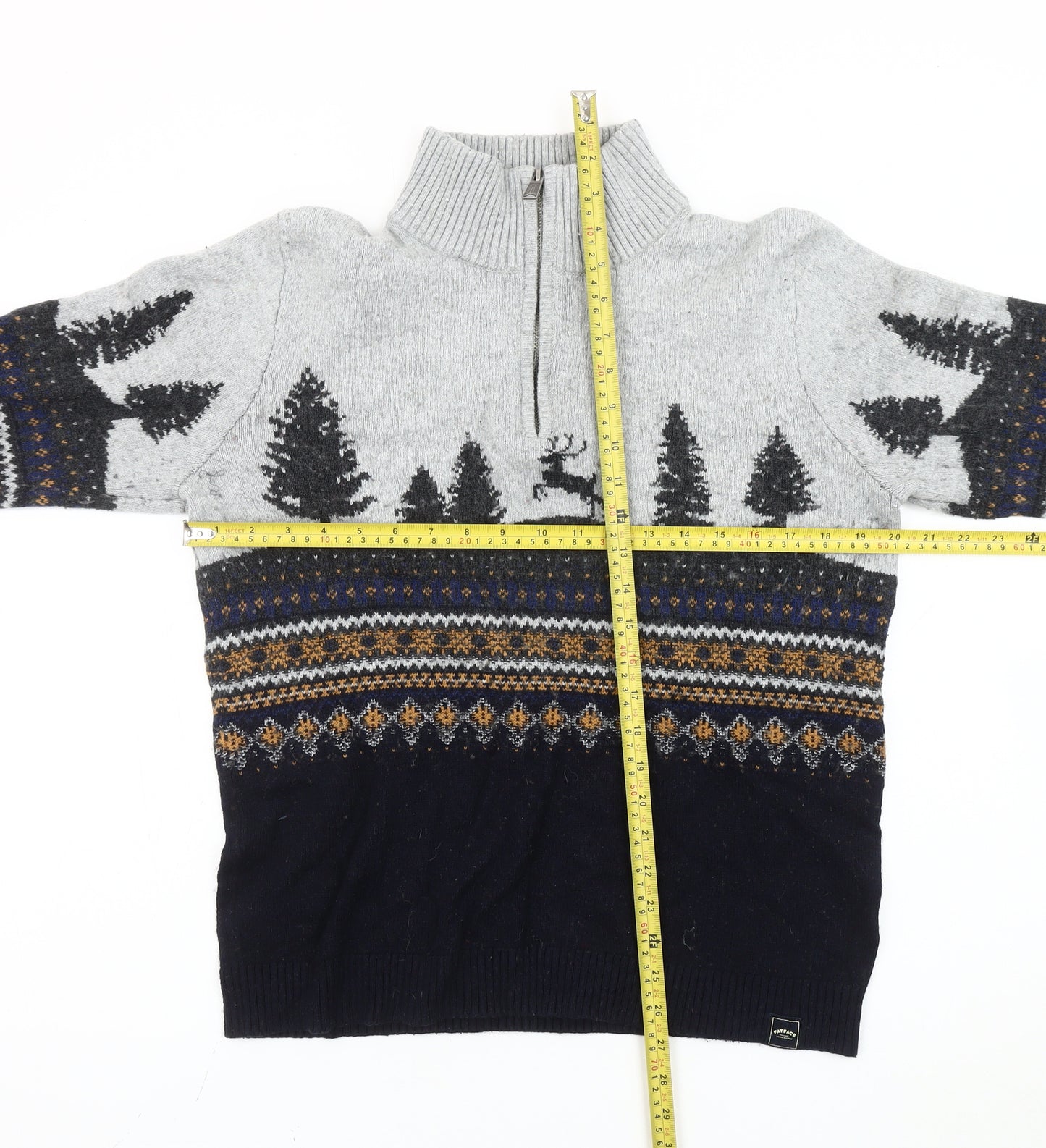 Fat Face Men's Multicoloured Wool Blend Fair Isle Half Zip Jumper M