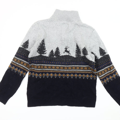 Fat Face Men's Multicoloured Wool Blend Fair Isle Half Zip Jumper M
