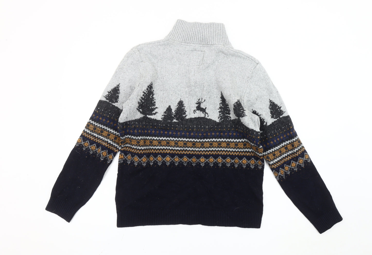 Fat Face Men's Multicoloured Wool Blend Fair Isle Half Zip Jumper M