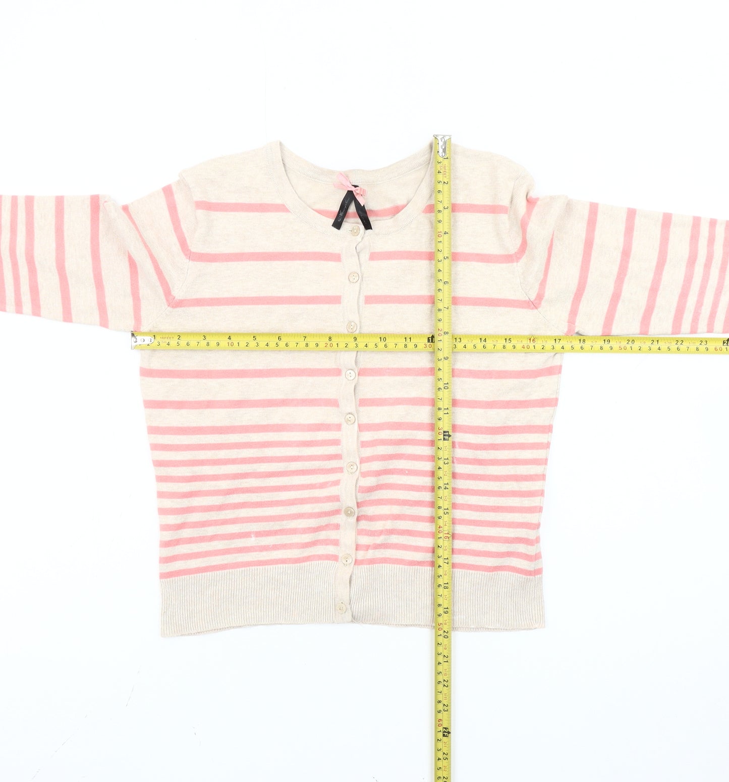 Atmosphere Women's Beige & Pink Striped Cardigan Size 14