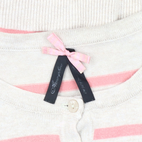 Atmosphere Women's Beige & Pink Striped Cardigan Size 14