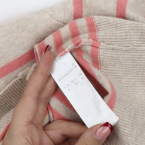 Atmosphere Women's Beige & Pink Striped Cardigan Size 14