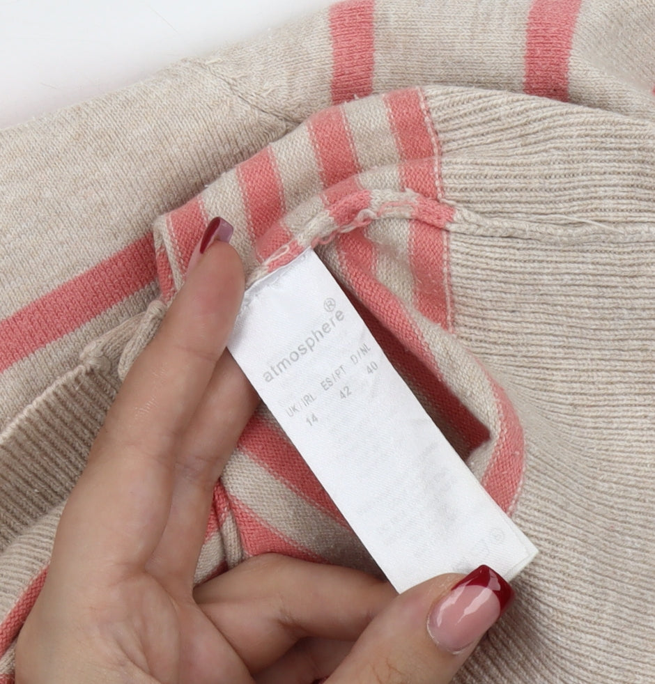 Atmosphere Women's Beige & Pink Striped Cardigan Size 14