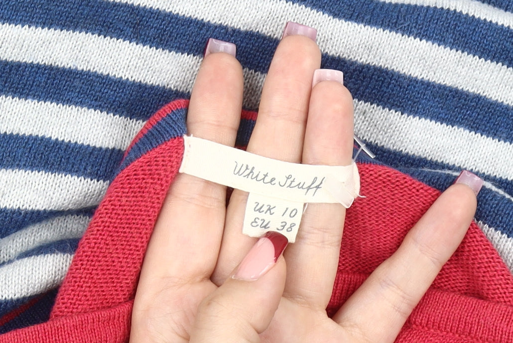White Stuff Women’s Multicoloured Striped Boat Neck Jumper Size 10