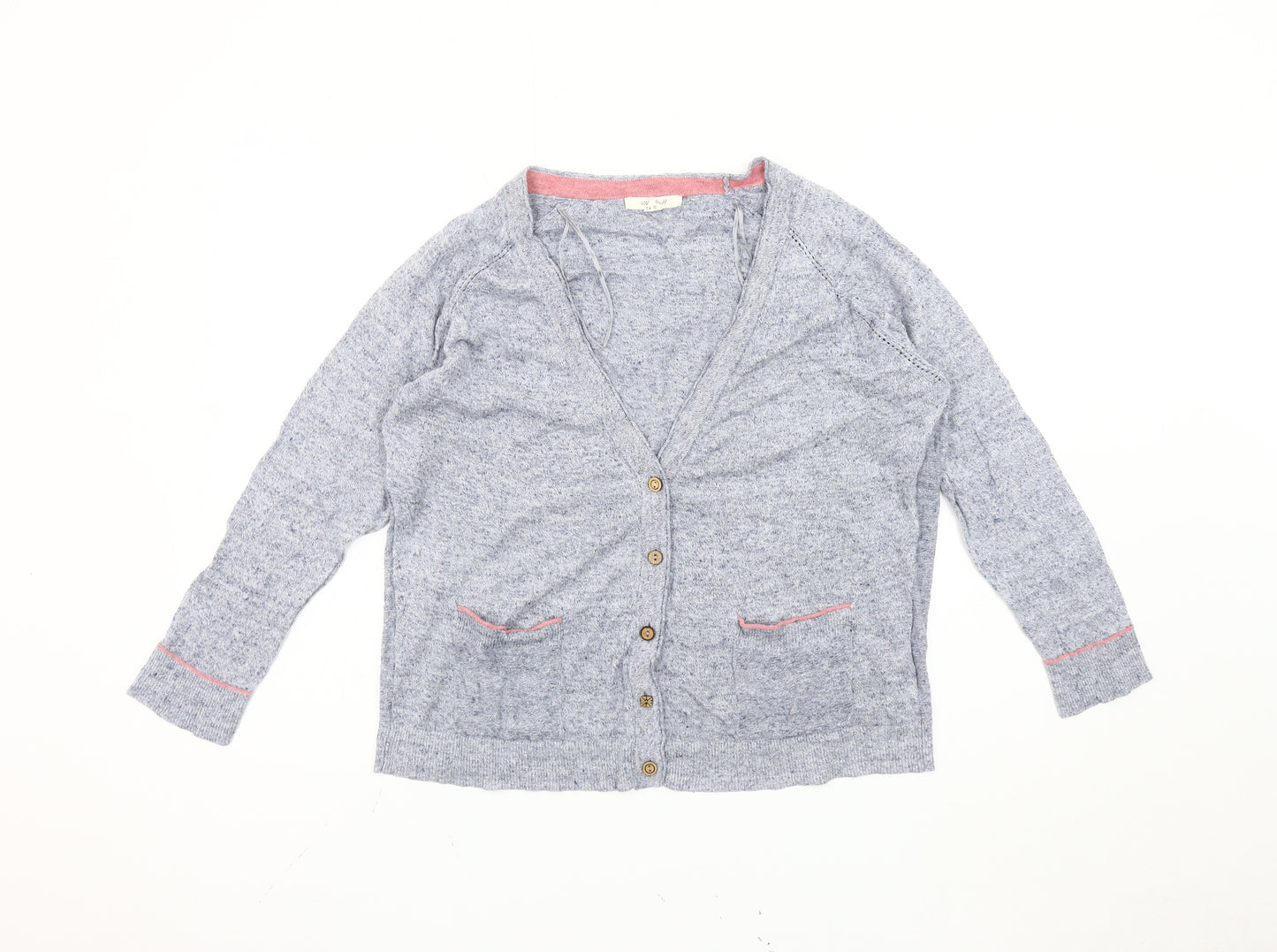 White Stuff Women's Blue V-Neck Cardigan UK 14 Linen Cotton