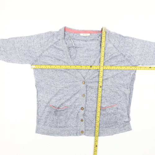 White Stuff Women's Blue V-Neck Cardigan UK 14 Linen Cotton