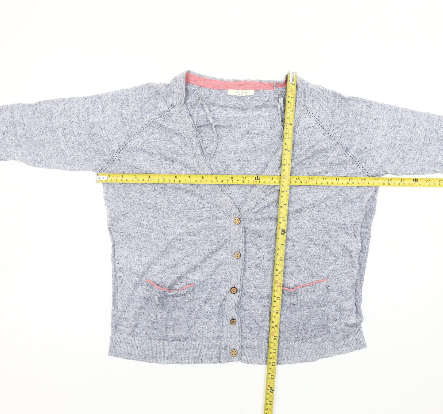 White Stuff Women's Blue V-Neck Cardigan UK 14 Linen Cotton