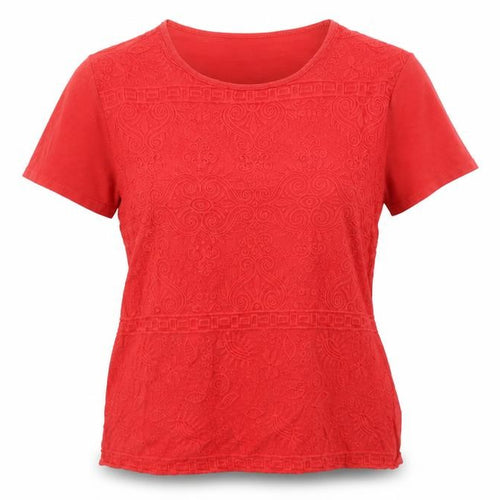 Isle Essentials Women’s Red Embroidered Cotton T-Shirt Size 18