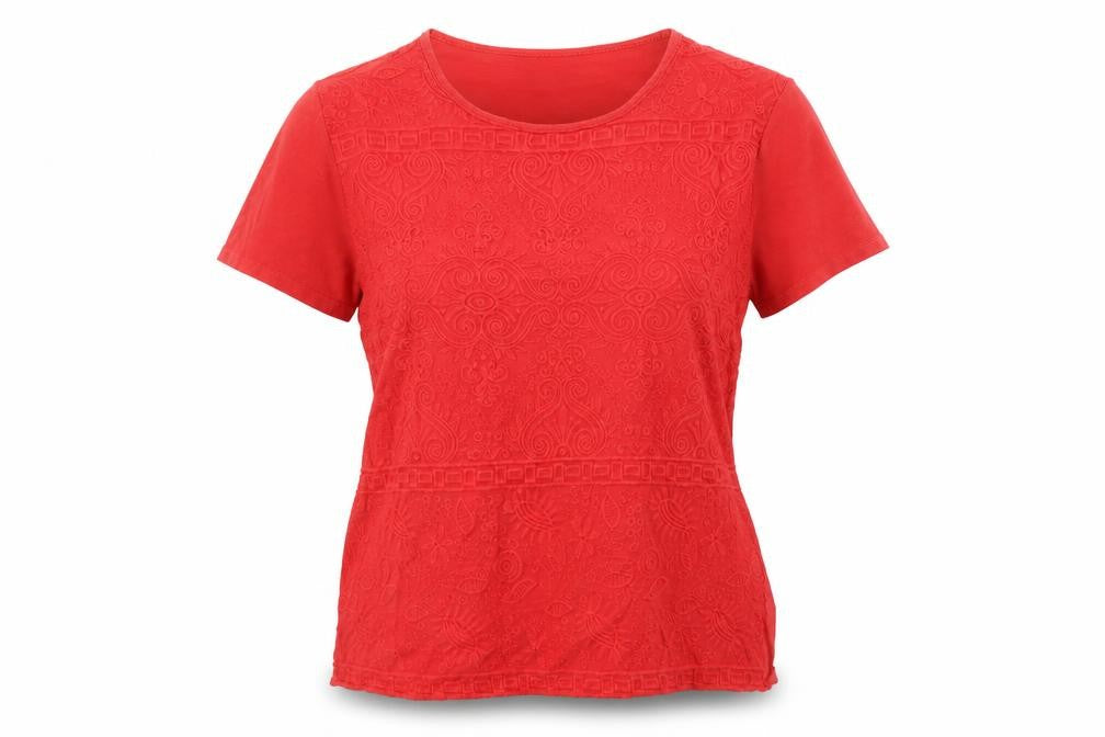 Isle Essentials Women’s Red Embroidered Cotton T-Shirt Size 18