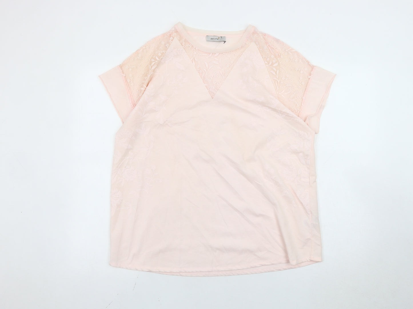 Marks and Spencer Women's Pink Floral Embroidered T-Shirt Size 14