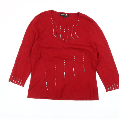 Stephen Women Red M Pullover Round Neck Beaded Knit Jumper