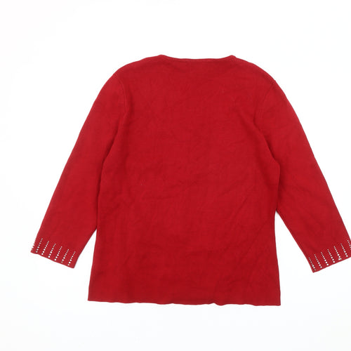 Stephen Women Red M Pullover Round Neck Beaded Knit Jumper