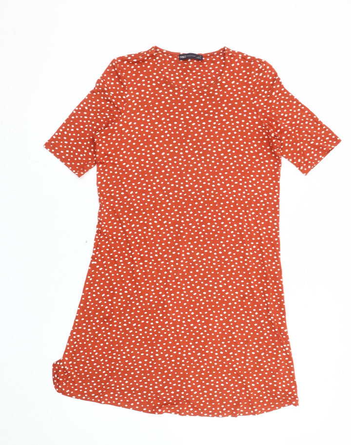 Marks and Spencer Women Red Polka Dot Cotton Shift Dress Size 12