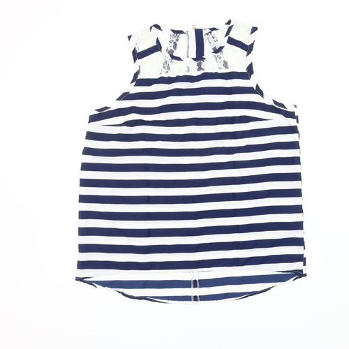 New Look Women’s Blue Stripe Lace Blouse Size 14 Sleeveless