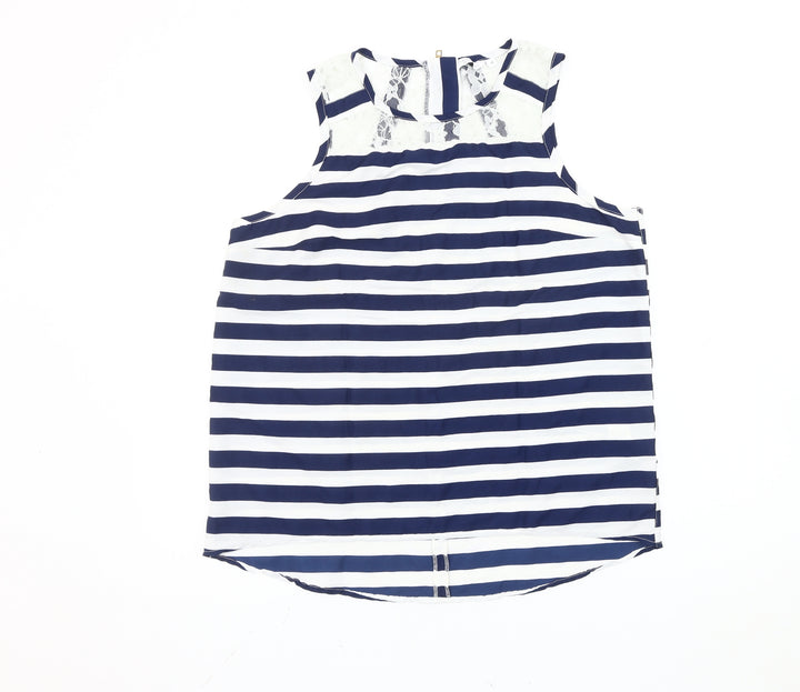 New Look Women’s Blue Stripe Lace Blouse Size 14 Sleeveless
