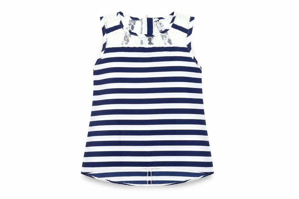 New Look Women’s Blue Stripe Lace Blouse Size 14 Sleeveless