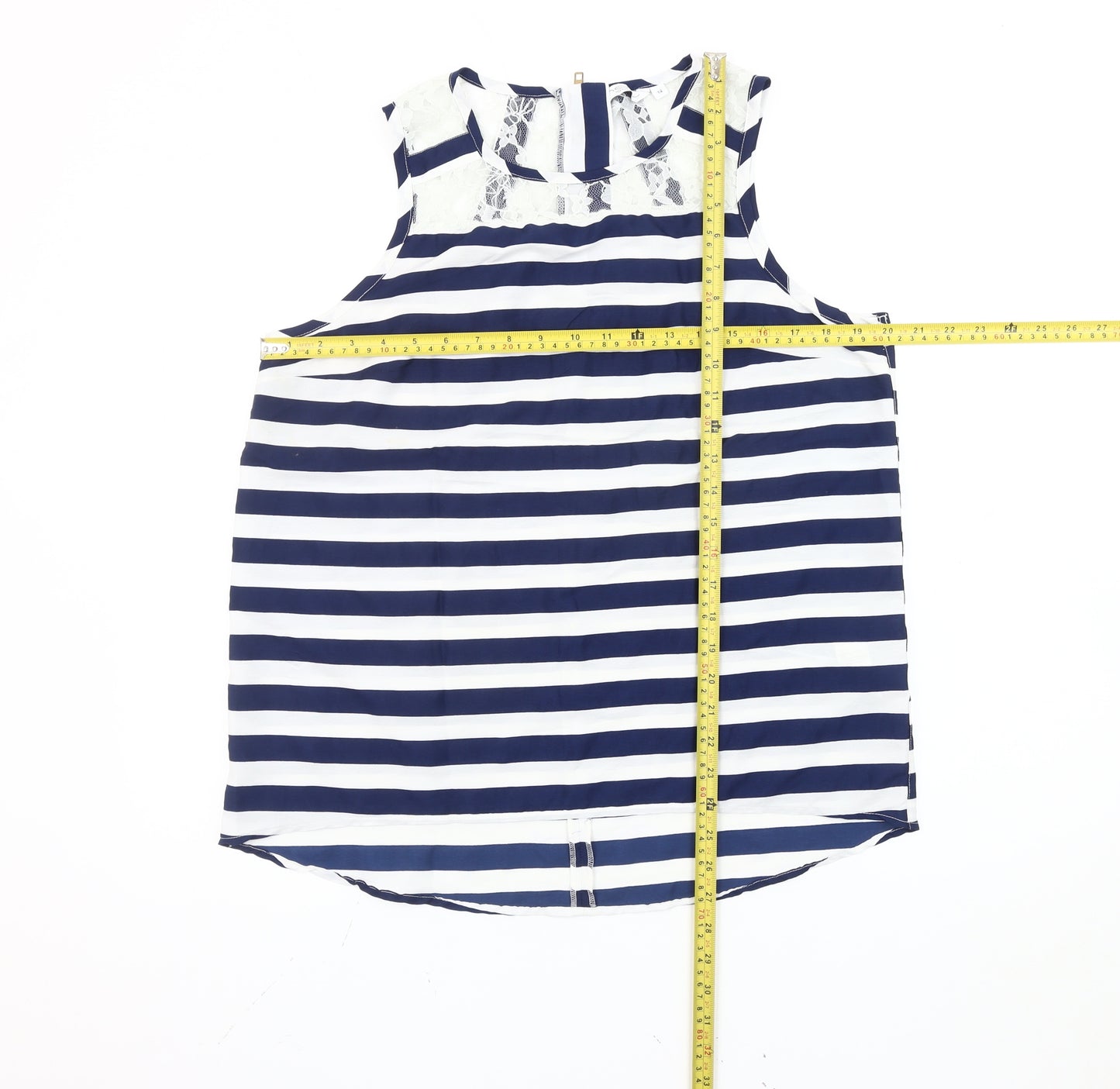 New Look Women’s Blue Stripe Lace Blouse Size 14 Sleeveless