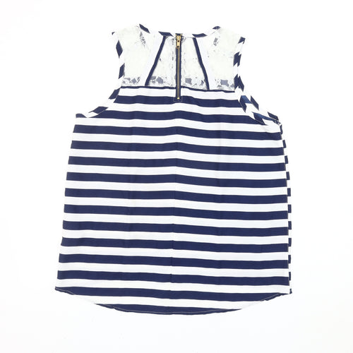 New Look Women’s Blue Stripe Lace Blouse Size 14 Sleeveless
