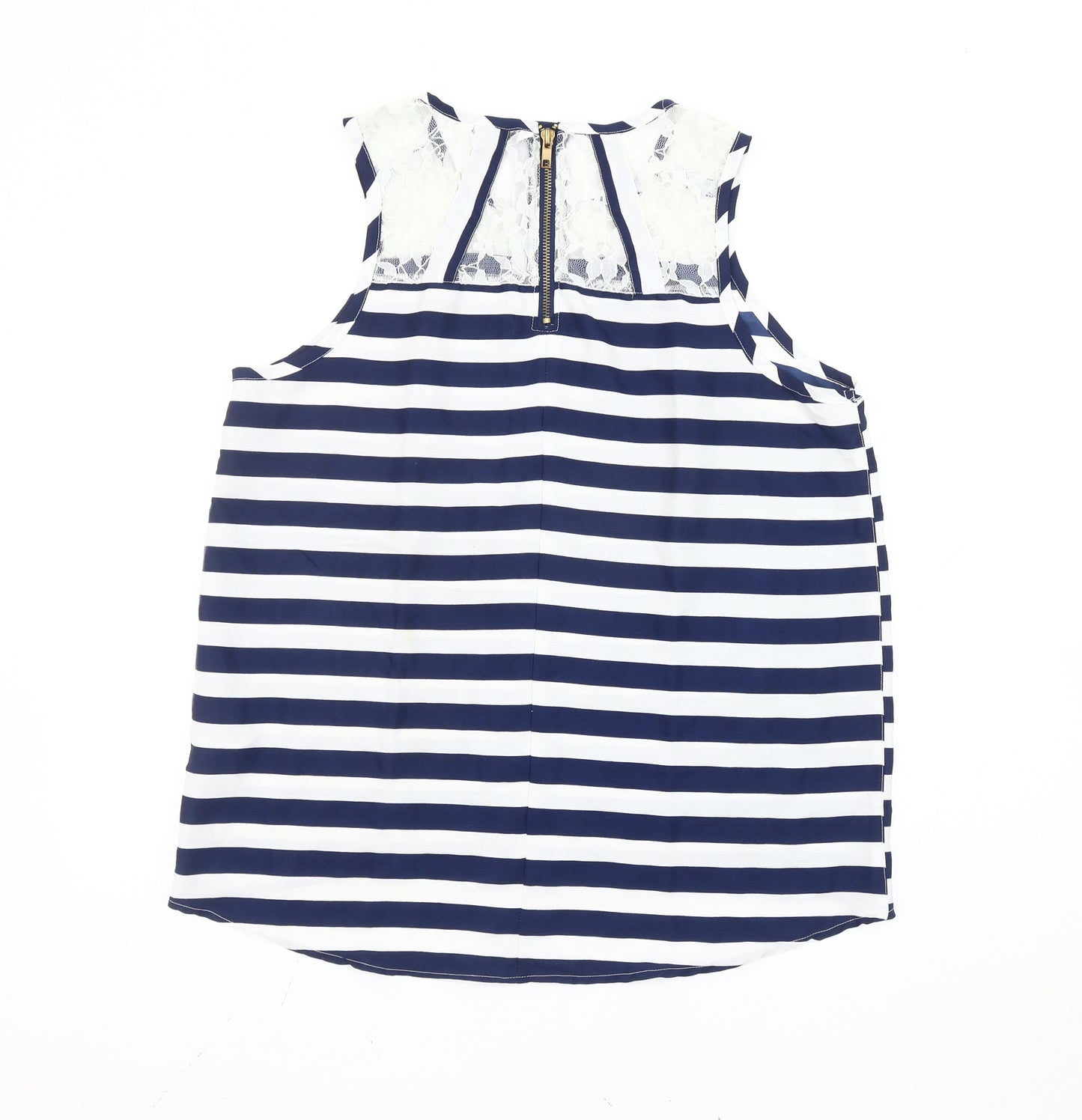 New Look Women’s Blue Stripe Lace Blouse Size 14 Sleeveless