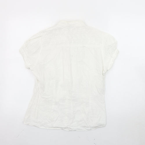 Next Women White Cotton Button-Up Blouse Size 12 Embroidered