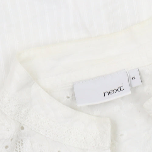 Next Women White Cotton Button-Up Blouse Size 12 Embroidered