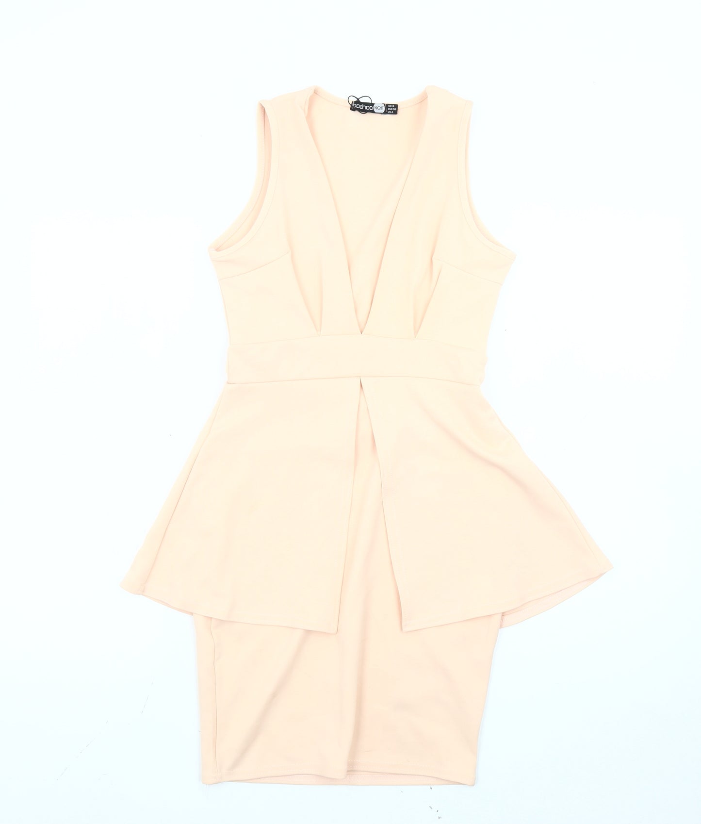 Boohoo Women’s Beige Peplum Sleeveless Knee Length Dress Size 8
