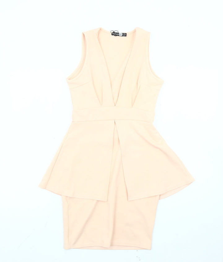 Boohoo Women’s Beige Peplum Sleeveless Knee Length Dress Size 8