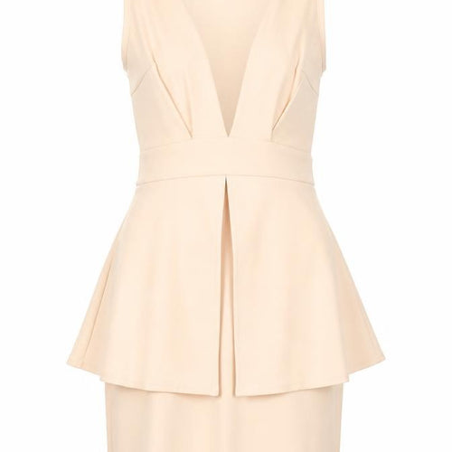 Boohoo Women’s Beige Peplum Sleeveless Knee Length Dress Size 8